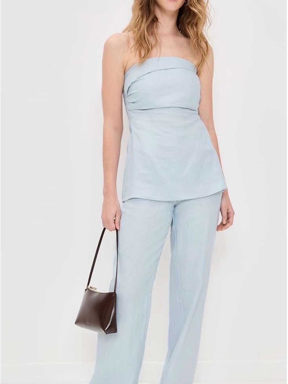 FAITHFULL Light Blue linen pants and strapless top matching set size 2